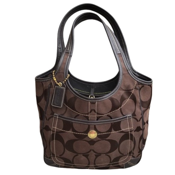Coach Handbags - COACH Signature Jacquard Brown Leather Tote G0768-11292
